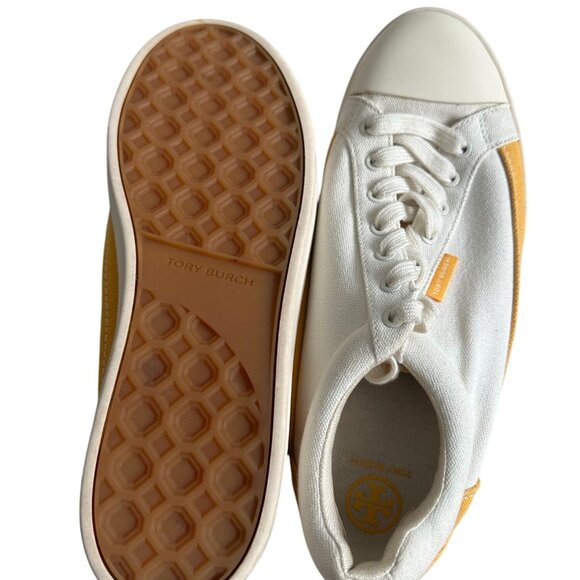 TORY BURCH Yellow White Canvas Sneakers Size 10.5 - Picture 6 of 10